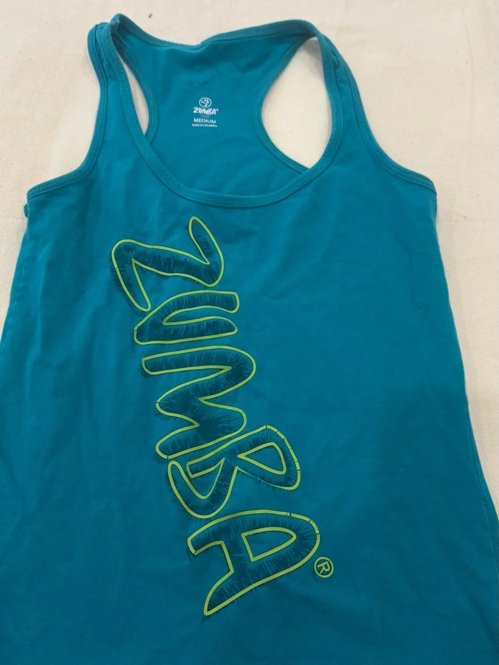 Zumba Fitness Teal Tank with Lime Outline Logo